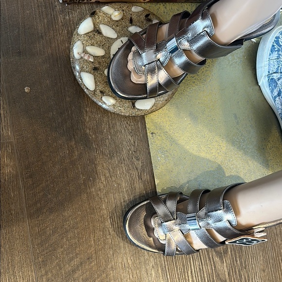 Shoes - Silver Gladiator Sandals with Intricate Straps